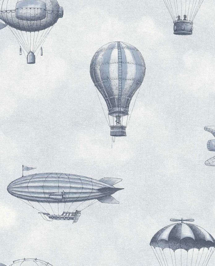 Kindertapete, blau, Ballons, Luftschiffe, 363120, Tiny Treasures, Eijffinger
