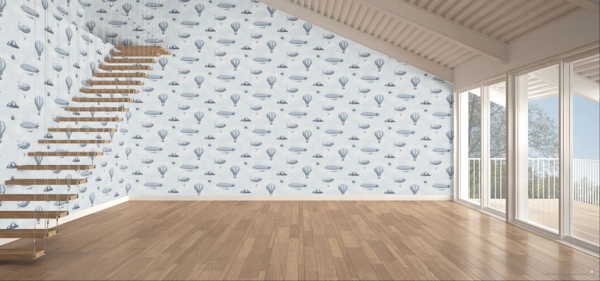 Kindertapete, blau, Ballons, Luftschiffe, 363120, Tiny Treasures, Eijffinger