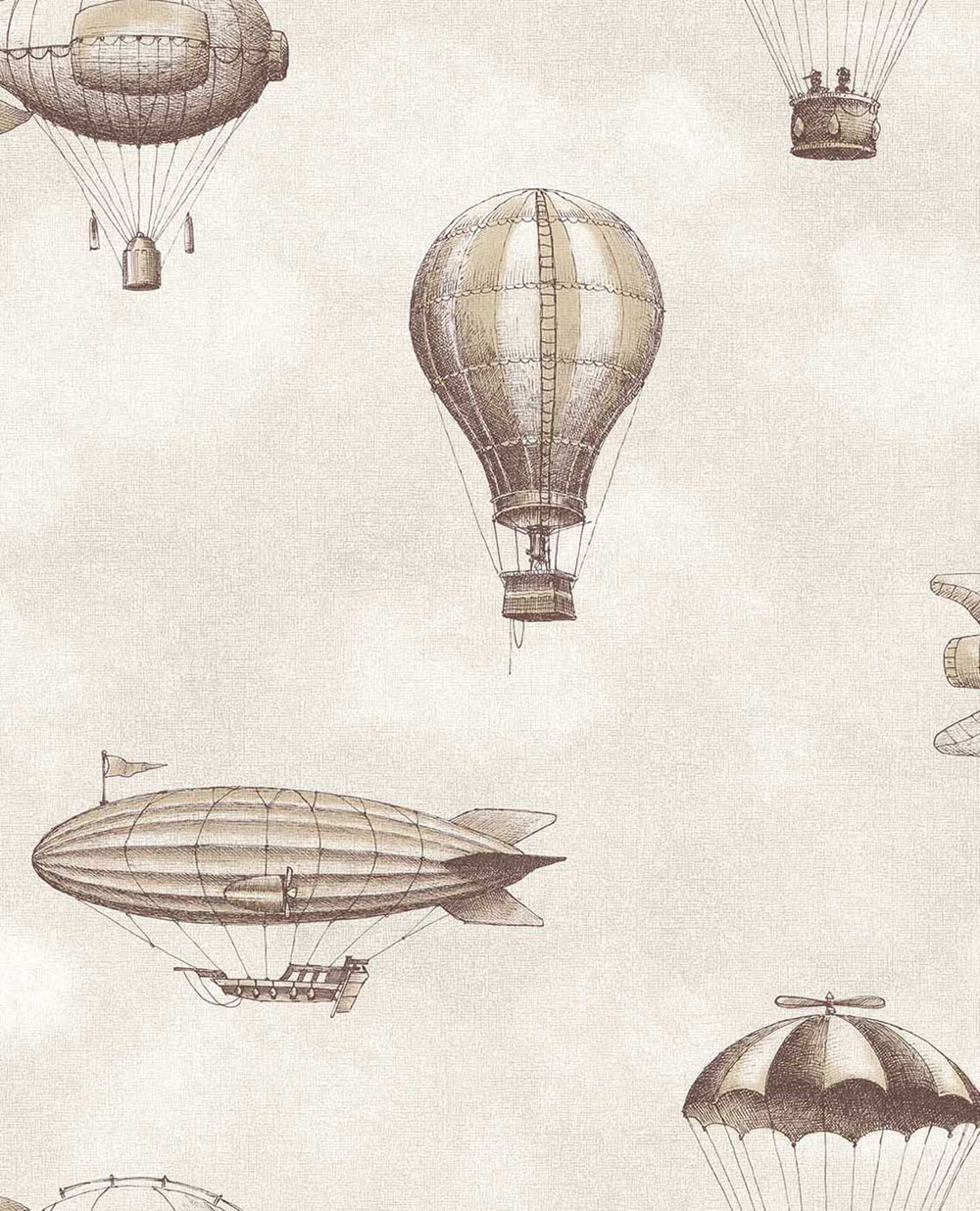 Kindertapete, braun, beige, Ballons, Luftschiffe, 363122, Tiny Treasures, Eijffinger