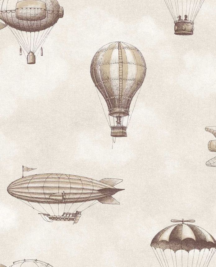 Kindertapete, braun, beige, Ballons, Luftschiffe, 363122, Tiny Treasures, Eijffinger
