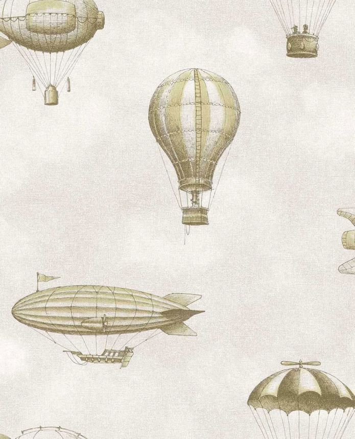 Kindertapete, sepia, gelb, Ballons, Luftschiffe, 363123, Tiny Treasures, Eijffinger