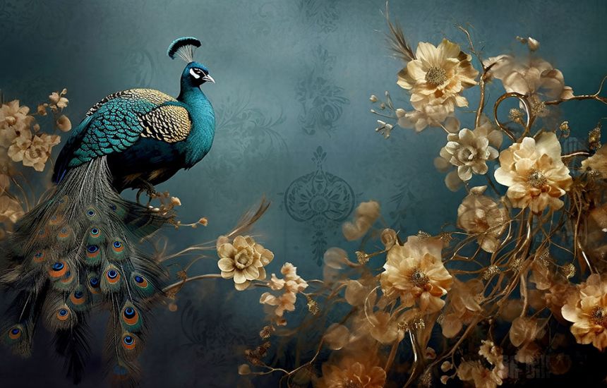 Fototapeten nach Maß, Pfau mit Blumen, 10206, Vavex