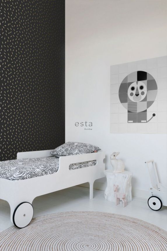 Schwarze Vliestapete mit goldenen Strichen 139128, Black & White, Esta