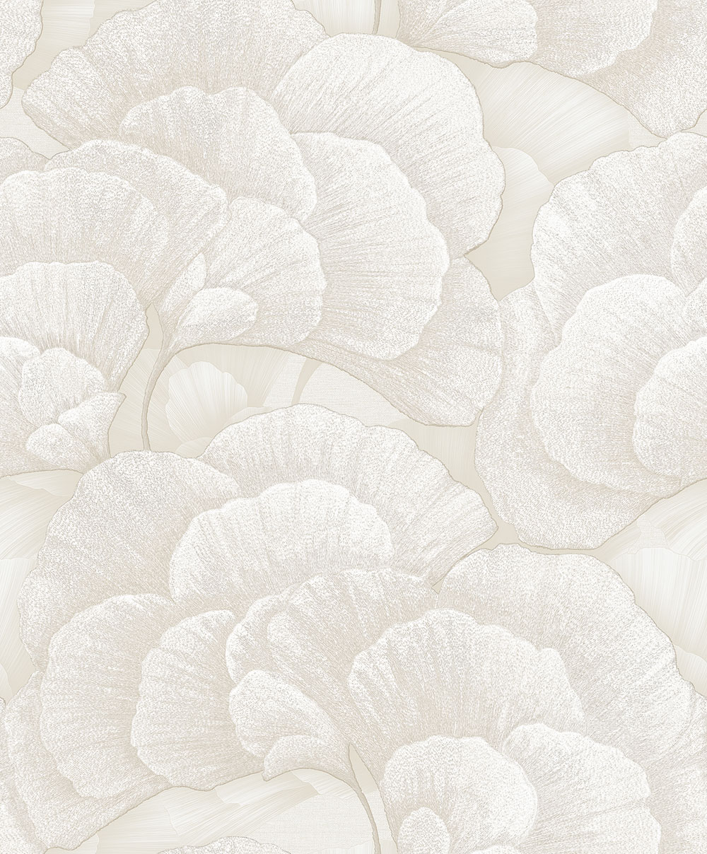 Tapete mit Ginkgoblättern, Hellbeige-Grau, Silber, RE521011, Renaissance, Design ID