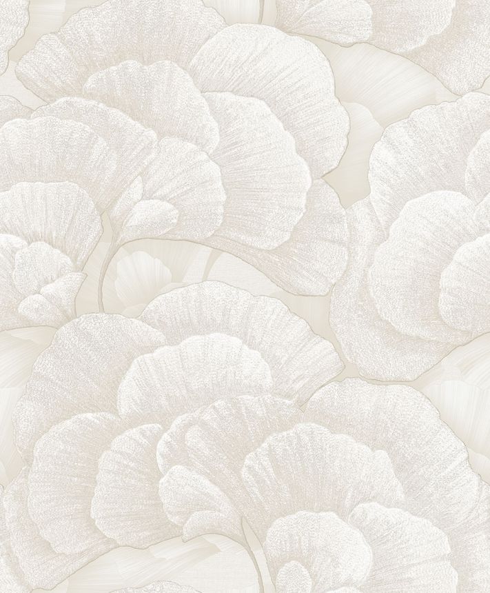 Tapete mit Ginkgoblättern, Hellbeige-Grau, Silber, RE521011, Renaissance, Design ID