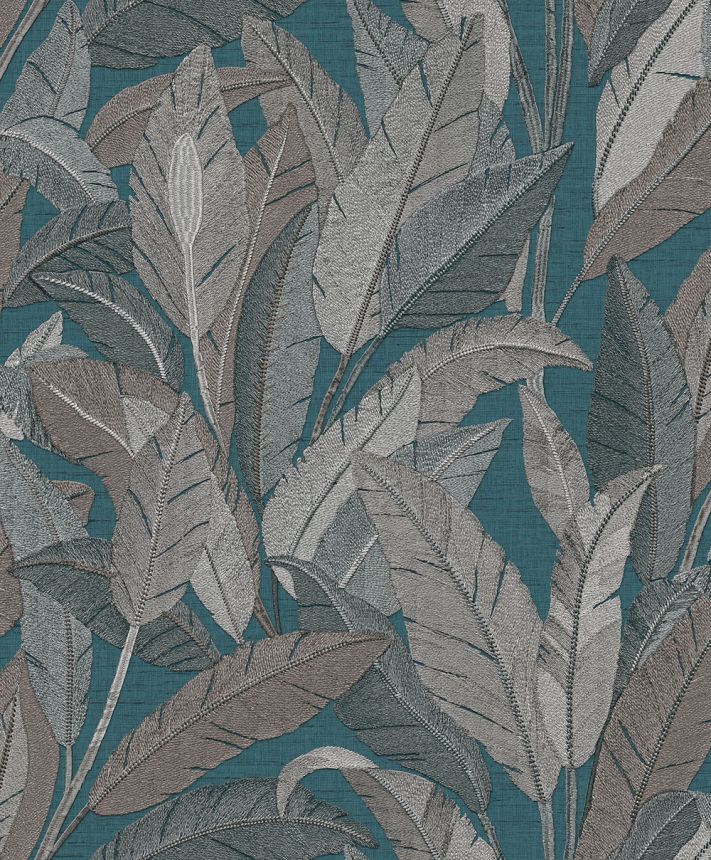 Tapete mit Blättern, Petrol, Grau, RE521056, Renaissance, Design ID
