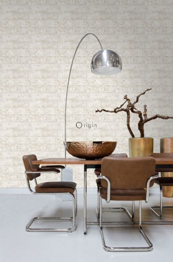 Grau-beige Vliestapete, Steinverkleidung imitiert 347579, Matières - Stone, Origin