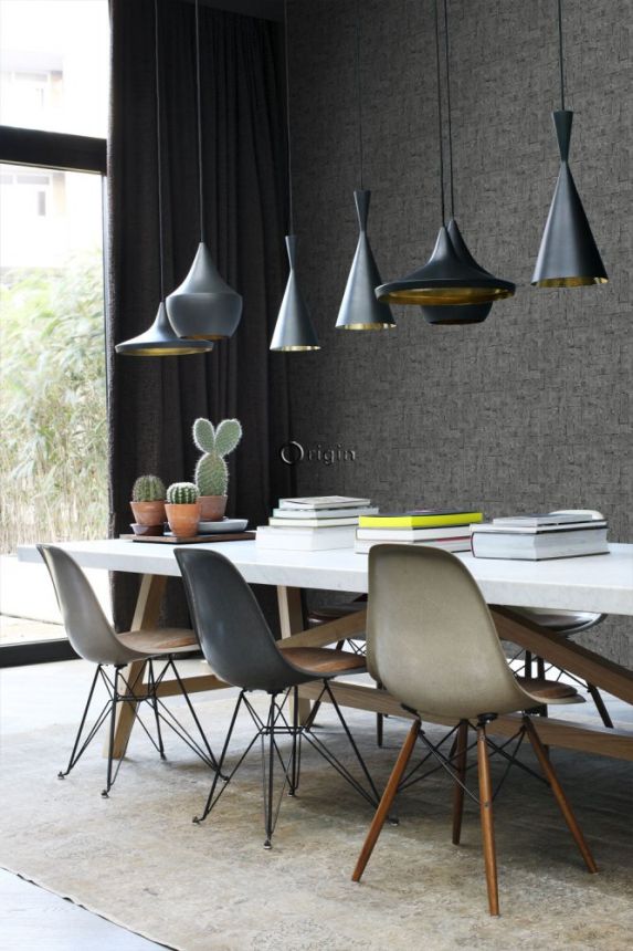 Dunkelgraue Vliestapete für die Wand, Imitation von Steinverkleidung 347571, Matières - Stone, Origin