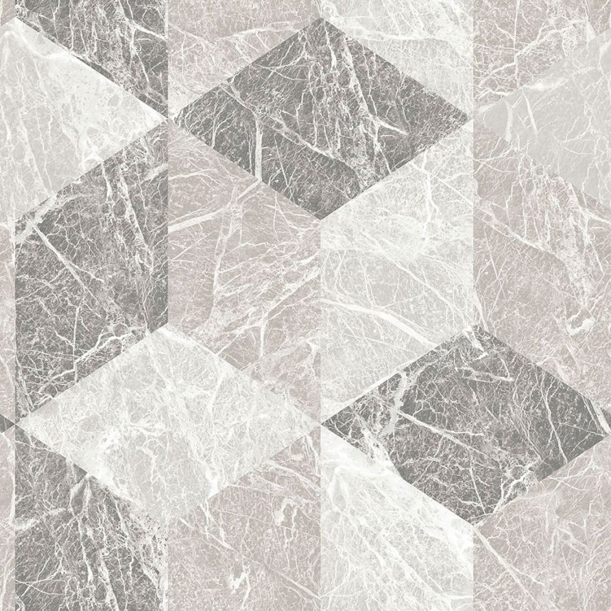 Vliestapete, Imitation einer grau-beigen 3D-Marmorfliese 347317, Matières - Stone, Origin