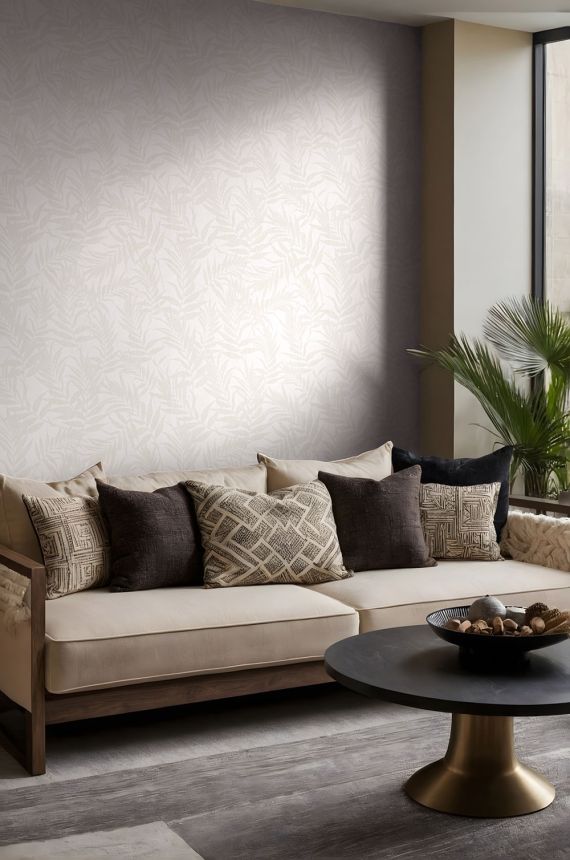 Tapete mit Blattmotiv, beige-grau (Ecru), 82590, Pia, Novamur