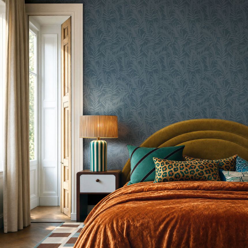 Tapete mit Blattmotiven, blau, 82592, Pia, Novamur
