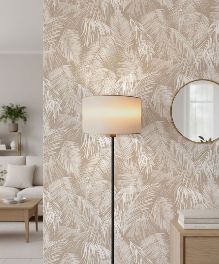 Tapete mit Dschungelmotiv, Blätter, beige, cremefarben, 89055, Pia, Novamur