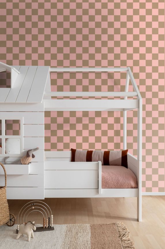 Tapete mit Schachbrettmuster, goldbraun, altrosa, 130913, Color Pop, Esta Home
