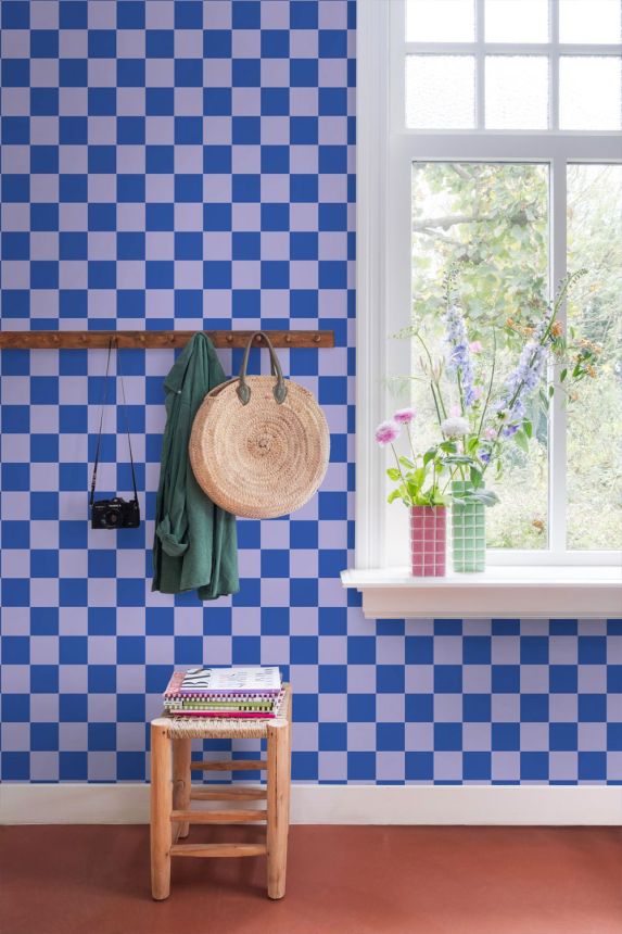 Tapete mit Schachbrettmuster, blau, violett, 130917, Color Pop, Esta Home