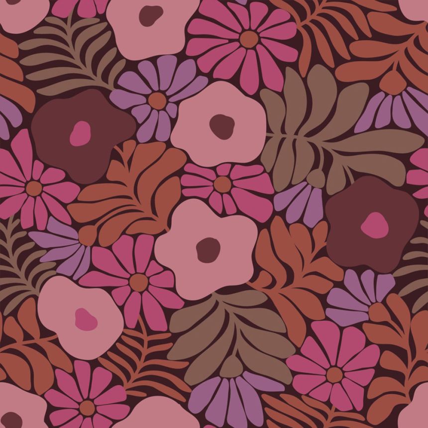 Tapete mit Blumen und Blättern, weinrot, braun, 131136, Color Pop, Esta Home
