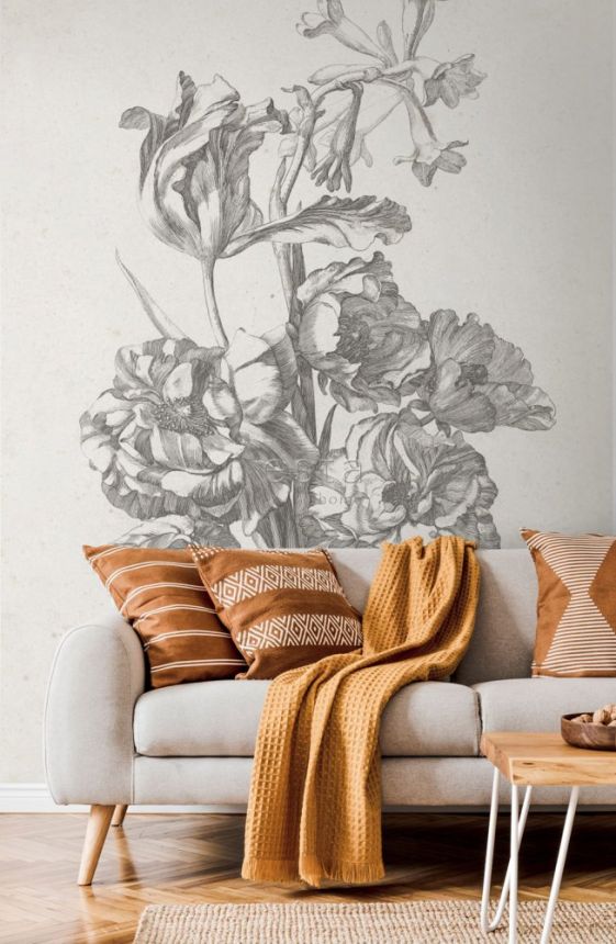 Fototapete, Gravur eines Blumenstraußes, Tapete Wandbilder 158887, 186 x 279 cm, Blush, Esta Home