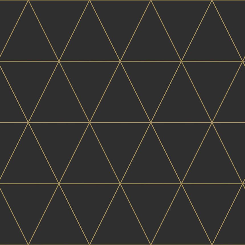 Schwarze Tapete mit geometrischen mustern - goldene Umrisse von Dreiecken, Vliestapete 347684, City Chic, Precious, Origin
