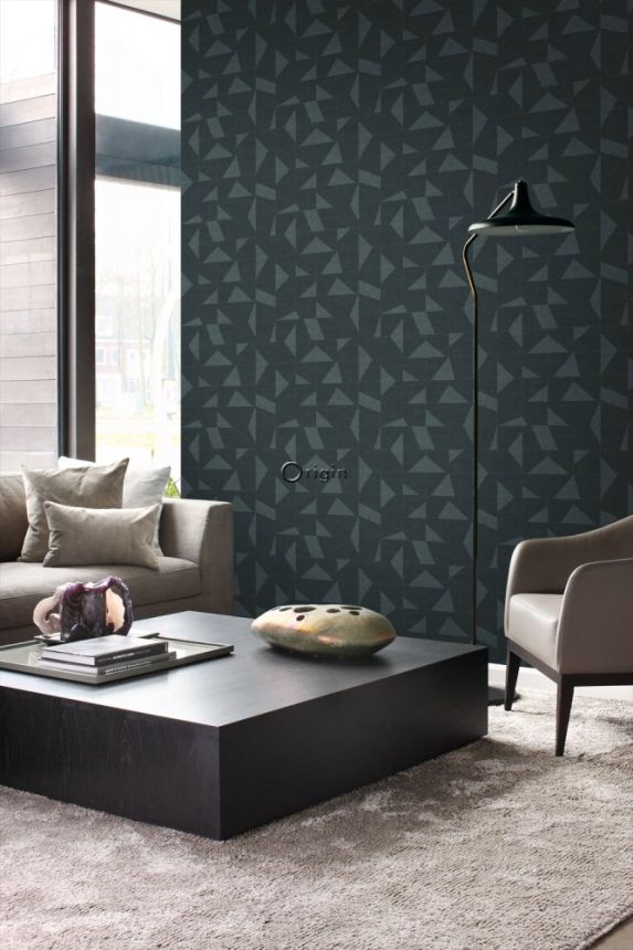 Blaue Tapete mit geometrischen mustern, Vliestapete 347756, Natural Fabrics, Origin