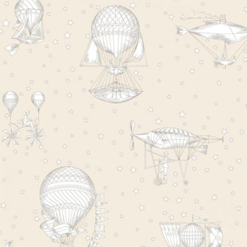 Beige Kindertapete - Luftballons und Luftschiffe JR3003, Jack´N Rose 2024, Grandeco