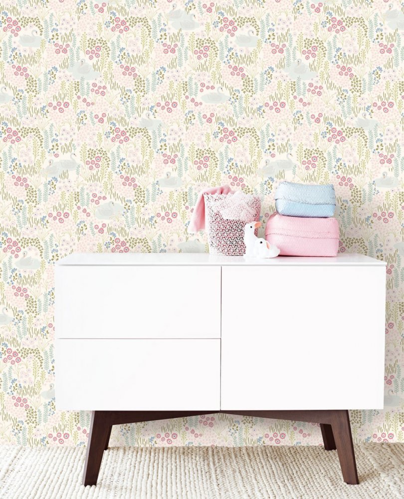 Children's mural non-woven wallpaper 399118, Vintage Swans, 93 x 280 cm, Mini Me, Eijffinger