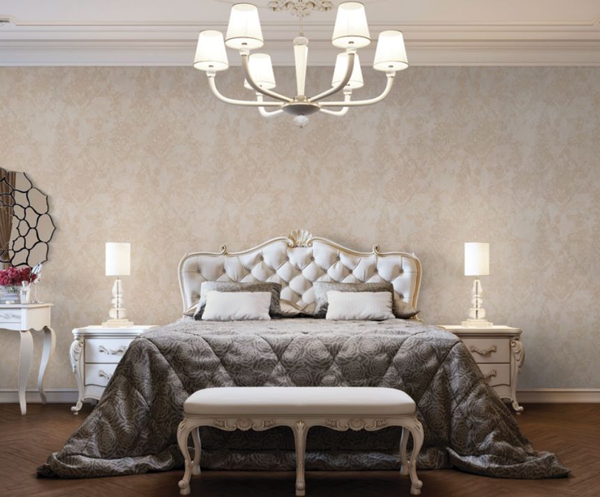 Luxuriöse cremefarbene Tapete, Ornamente M13009, Murella Italia, Zambaiti Parati