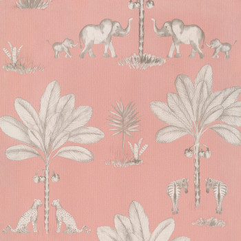 Rosa Kindertapete, Palmen, Tiere aus Afrika 220750, Doodleedo, BN Walls