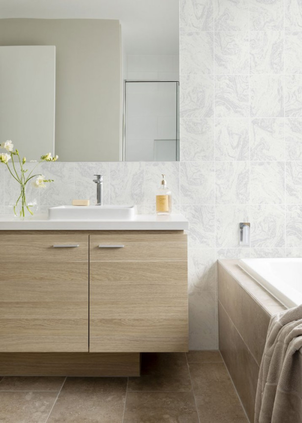 Grau-silberne abwaschbare Badezimmer Tapete 104881, Vavex 2024
