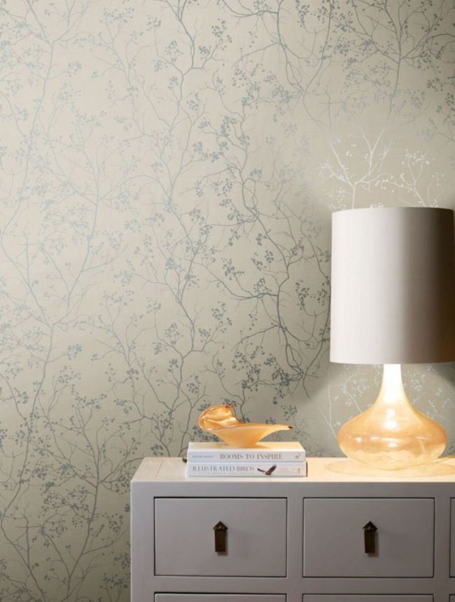 Grau-beige Tapete, silberne Zweige DD3815, Dazzling Dimensions 2, York