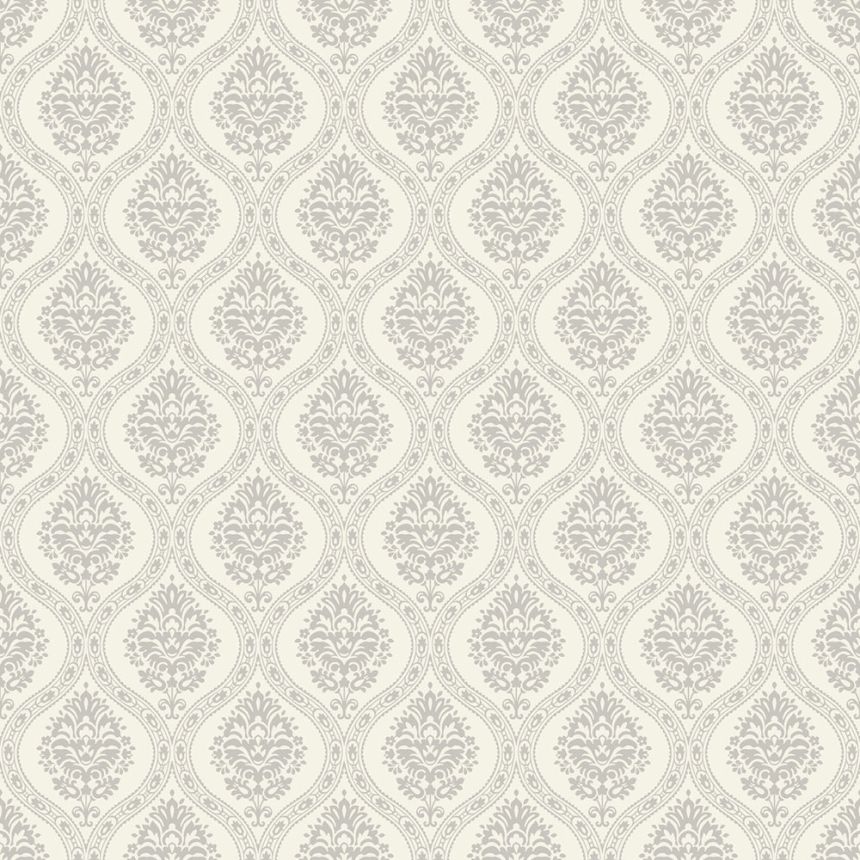 Weiße vorgeklebte Tapete, graues Damastmuster DM5027, Damask, York