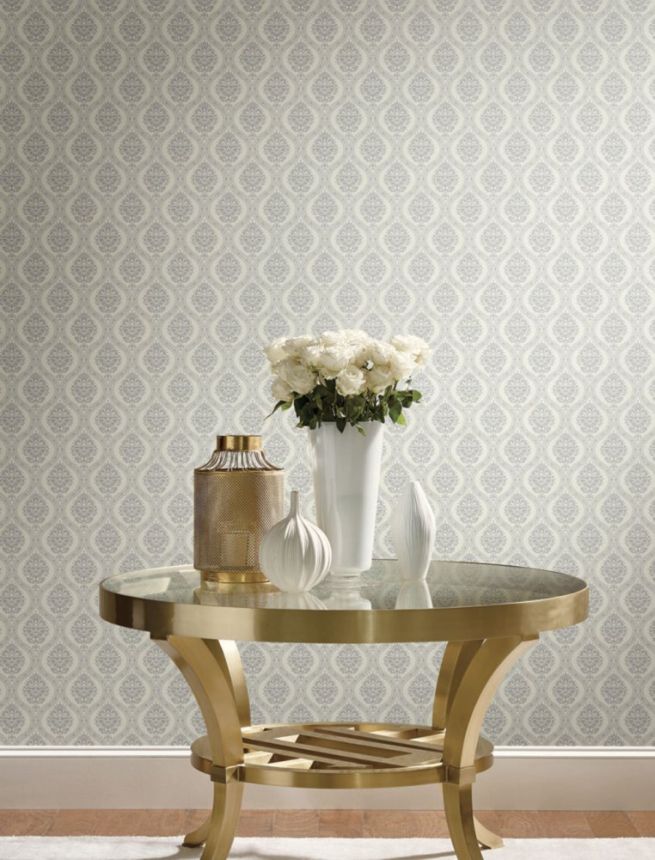 Weiße vorgeklebte Tapete, graues Damastmuster DM5027, Damask, York