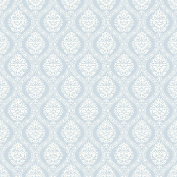 Hellblaue, vorgeklebte Tapete, weißes Damastmuster DM5026, Damask, York