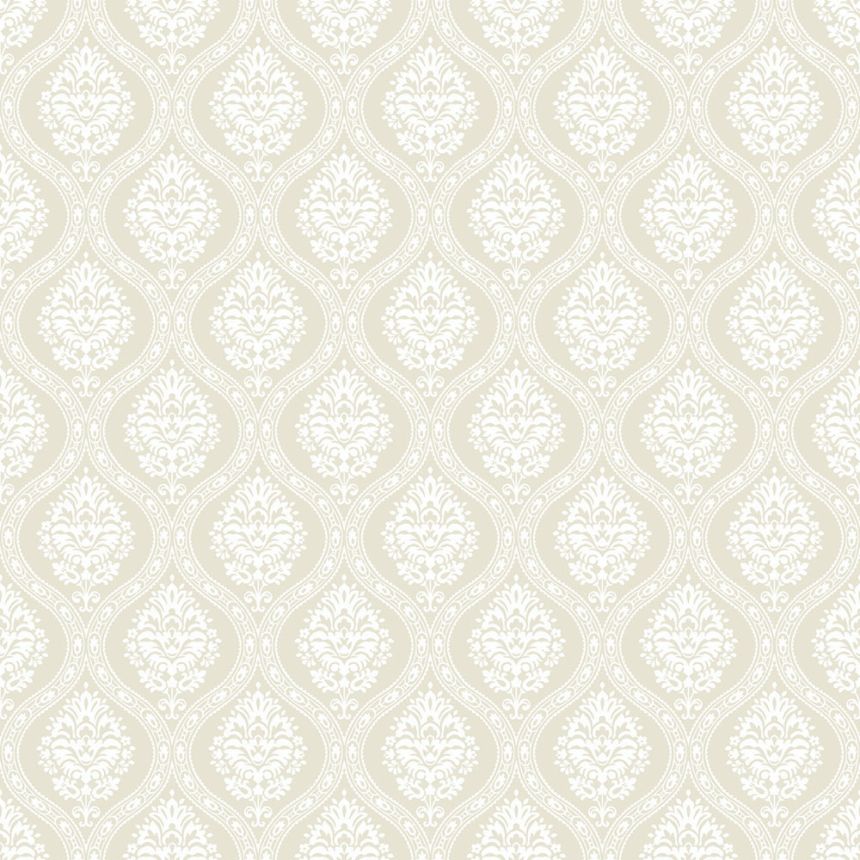 Beige vorgeklebte Tapete, weißes Damastmuster DM5025, Damask, York