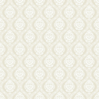 Beige vorgeklebte Tapete, weißes Damastmuster DM5025, Damask, York