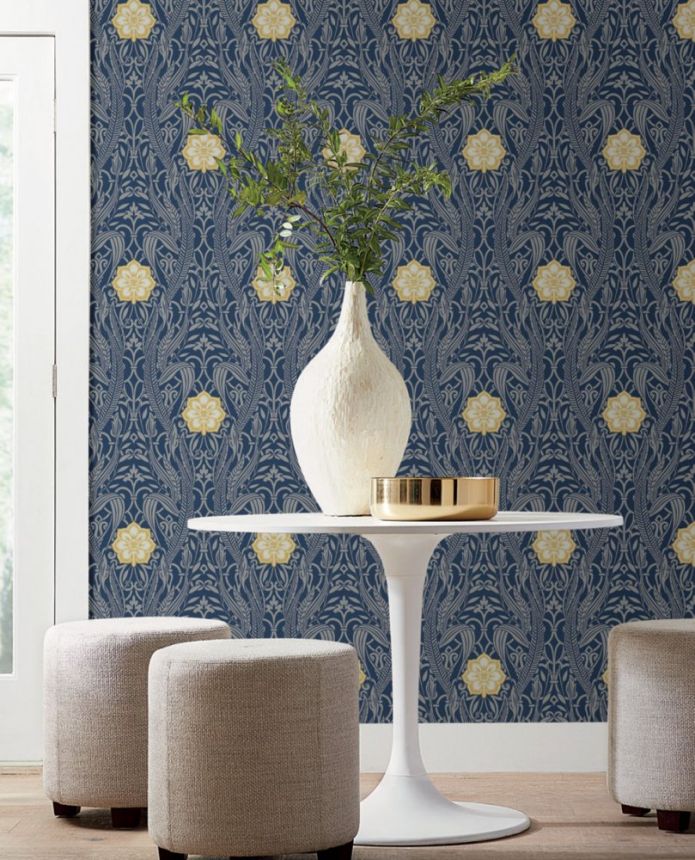 Blau-silberne vorgeklebte Tapete-Ornamenten DM4994, Damask, York