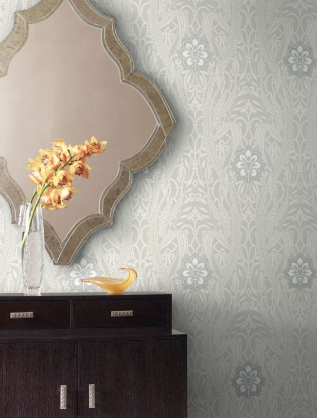 Graue vorgeklebte Tapete -Ornamenten DM4992, Damask, York