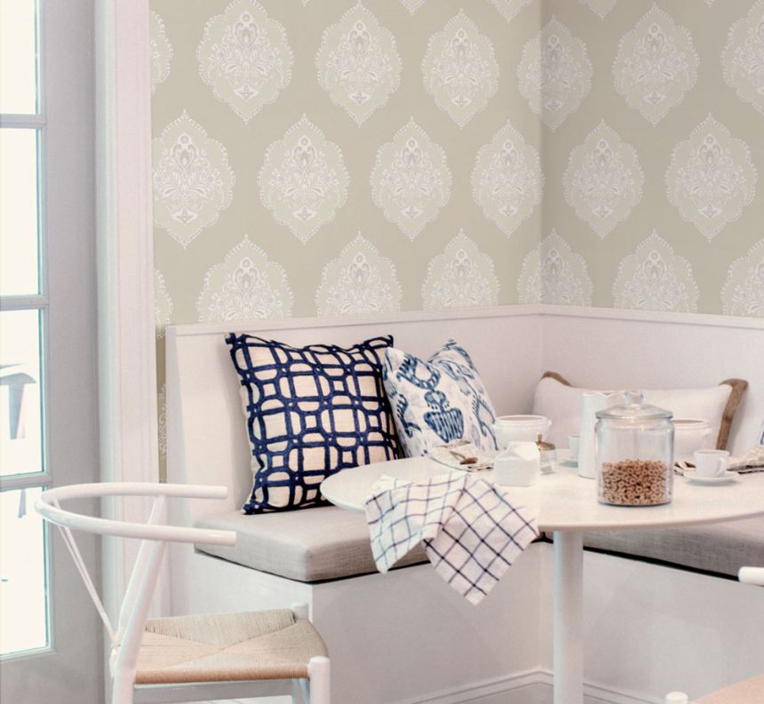 Beige vorgeklebte Barocktapete DM4983, Damask, York