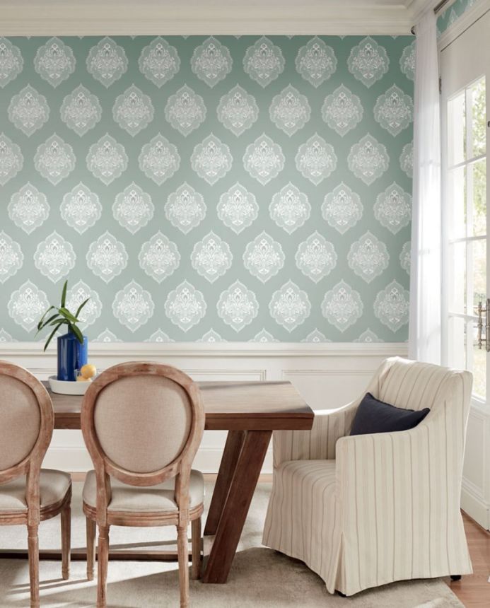 Grüne vorgeklebte Barocktapete DM4982, Damask, York