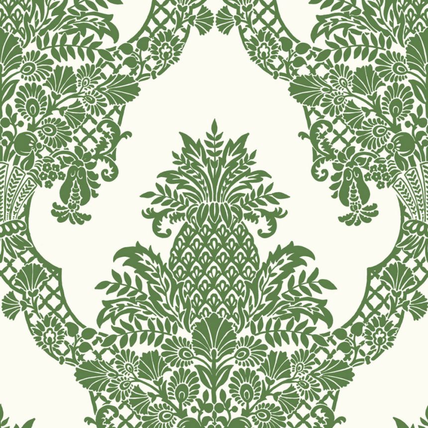 Grün-weiße vorgeklebte Tapete, Ornamenten DM4976, Damask, York