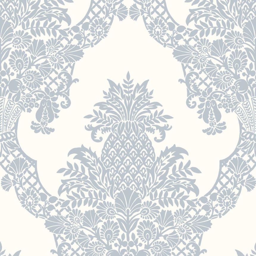 Blau-weiße vorgeklebte Tapete, Ornamenten DM4974, Damask, York