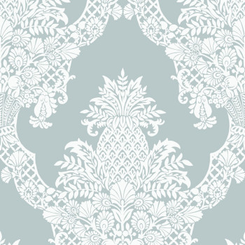 Türkisfarbene vorgeklebte Tapete, Ornamenten DM4973, Damask, York