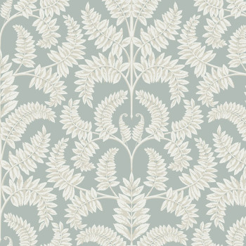 Grüne, vorgeklebte Tapete, weiße und beige Blätter DM4964, Damask, York